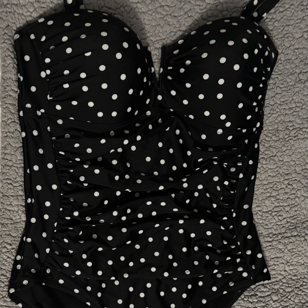 Seekers Essentials Black and White Polka Dot Swimsuit